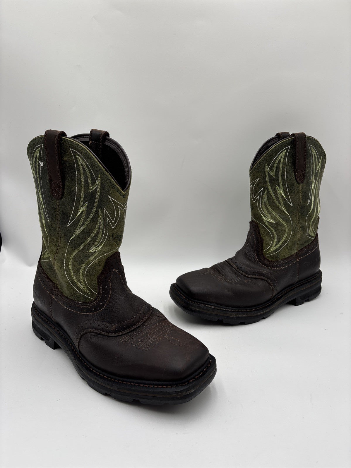 Ariat Men's Dark Brown/Green Sierra Shock Shield Work Boots Size 9.5EE