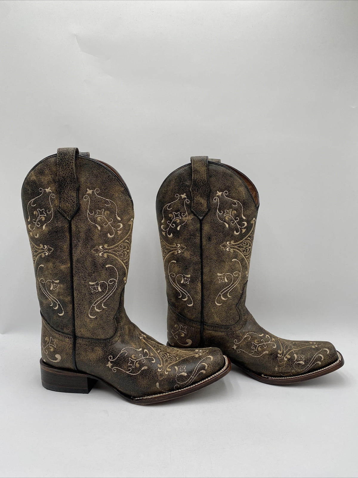 Circle G Women's Crackle Embroidered Western Boots Brown Size 9.5M