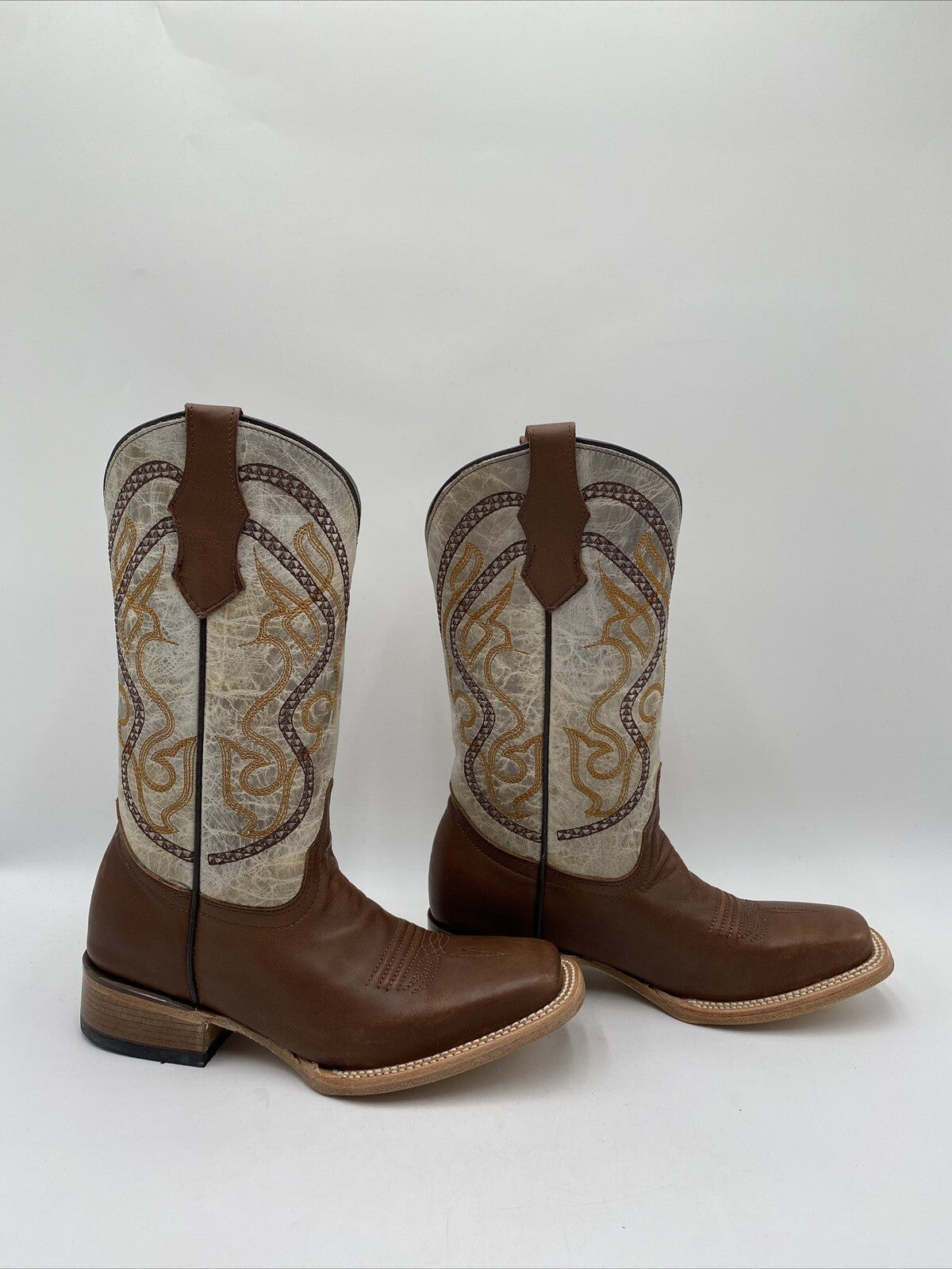 Circle G Teens Brown/Bone Embroidery Square Toe Boots Size 3T