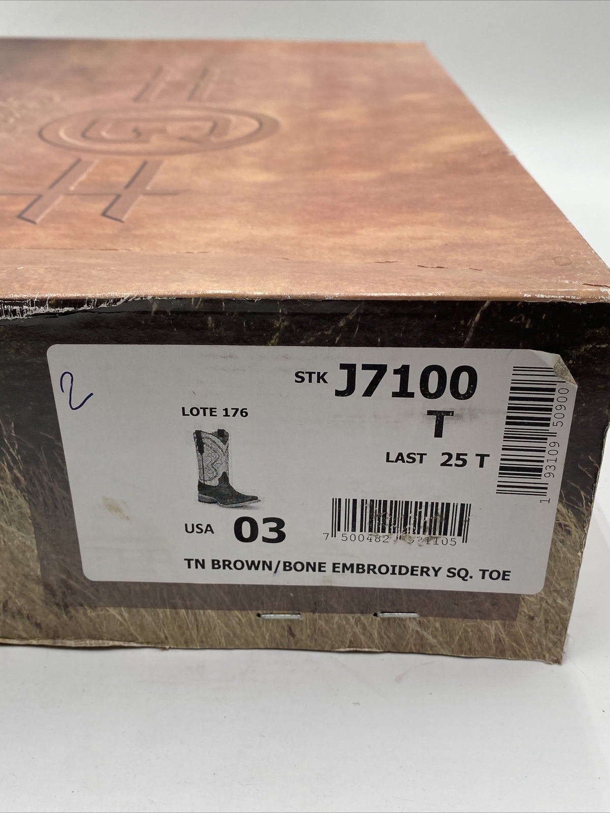 Circle G Teens Brown/Bone Embroidery Square Toe Boots Size 3T
