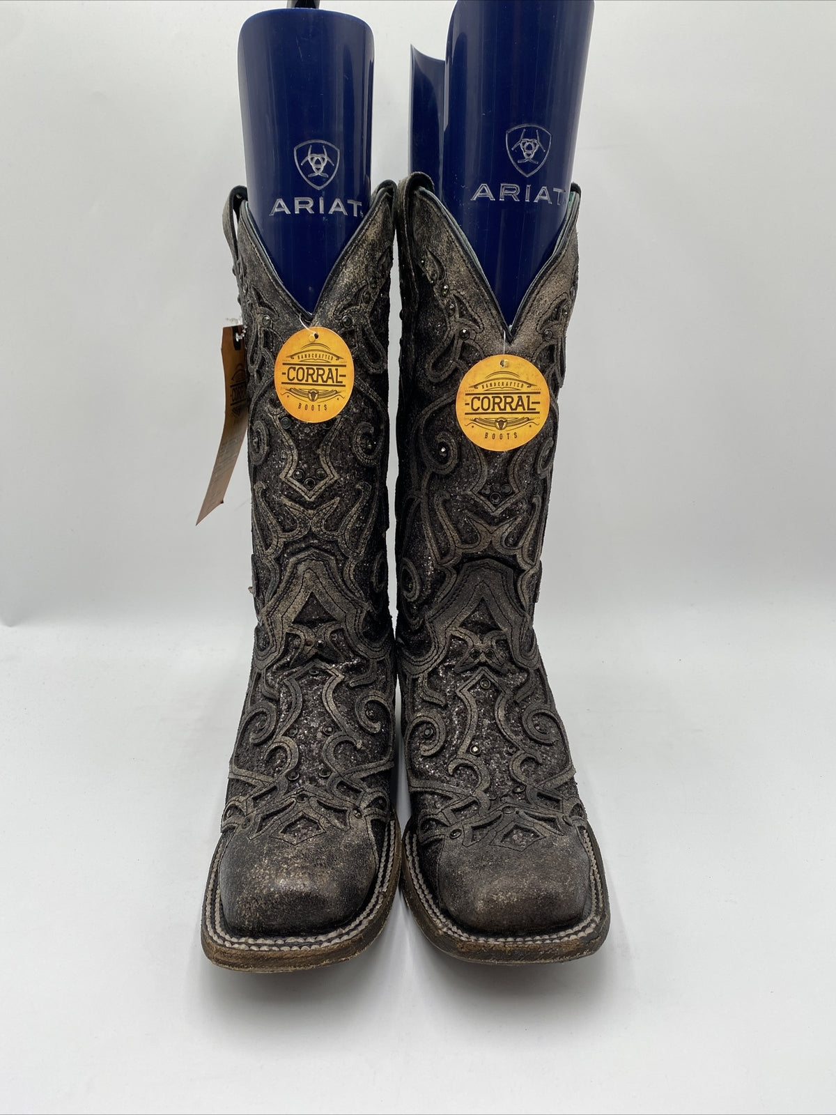 Corral Women's Glitter Inlay & Studs Square Toe Boots Black Size 7.5M