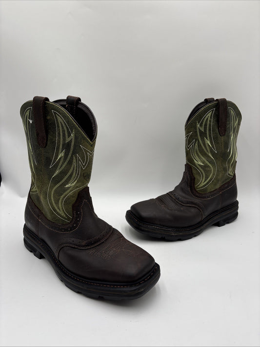 Ariat Men's Dark Brown/Green Sierra Shock Shield Work Boots Size 9.5EE