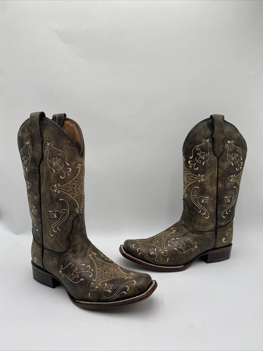 Circle G Women's Crackle Embroidered Western Boots Brown Size 9.5M
