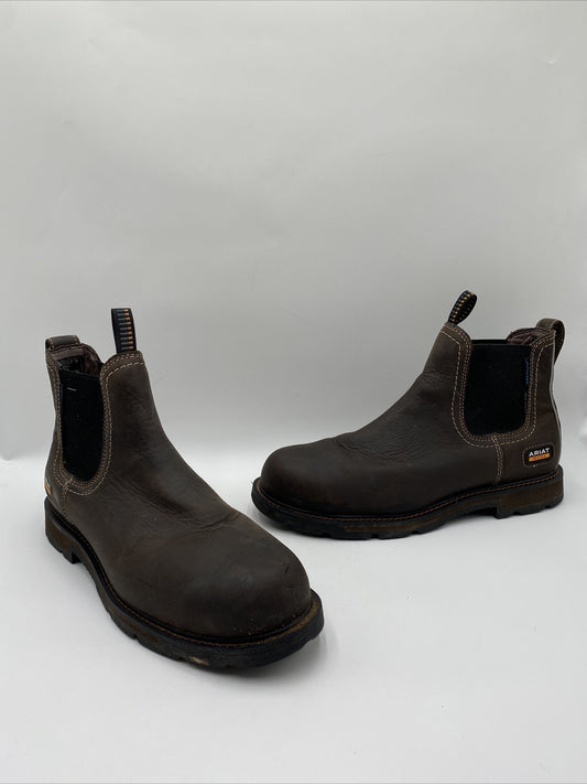 ARIAT MEN'S GROUNDBREAKER CHELSEA WATERPROOF WORK BOOTS STEEL TOE Brown Size 13D