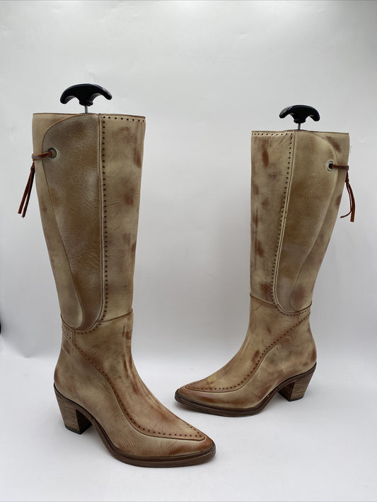 Circle G Honey Leather Pointed Toe Side Zip Tall Western Boots Women’s 7B