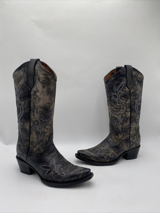 Circle G Women's Black Embroidery Snip Toe Cowboy Boots Size 8M