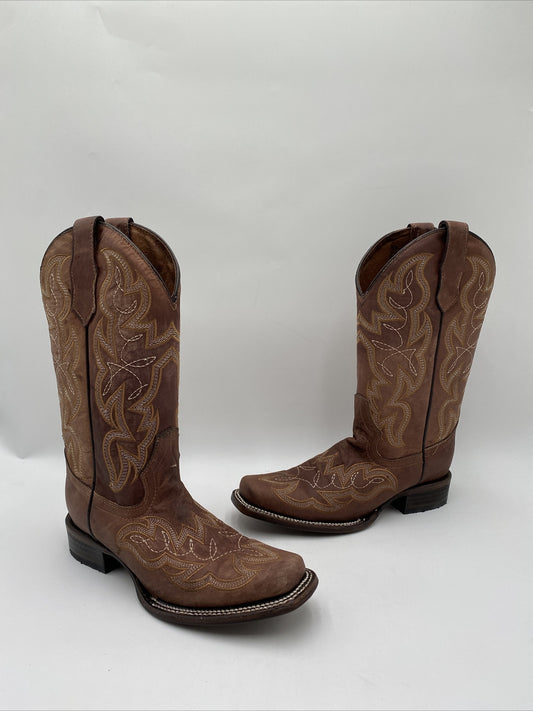 Women's Circle G Embroidered Square Toe Cowgirl Boots Brown Size 7.5M