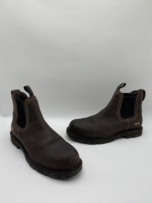 ARIAT MEN'S GROUNDBREAKER CHELSEA WATERPROOF WORK BOOTS STEEL TOE BROWN SIZE 11D